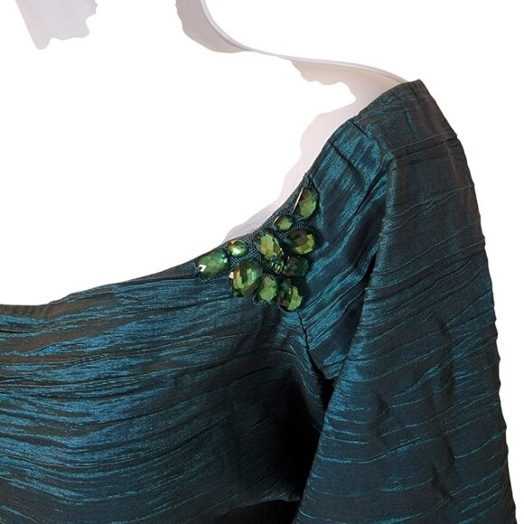 Alex Evenings Size 12 Teal Green Ruched Cocktail Dress Beaded Shoulders EUC - Picture 3 of 10